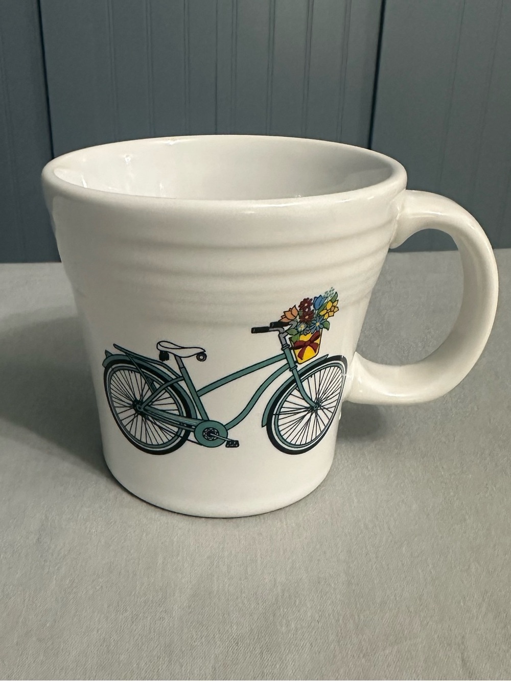 Fiesta Tapered Mug White Vintage Bicycle Flowers Basket Fiestaware